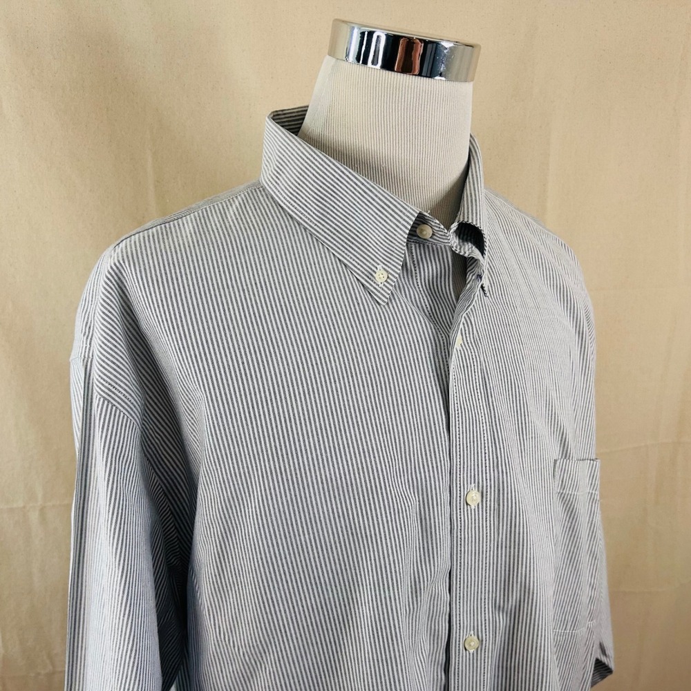 Lands End 20 35 Tall Traditional Fit Oxford Shirt Gray White Striped Supima Men